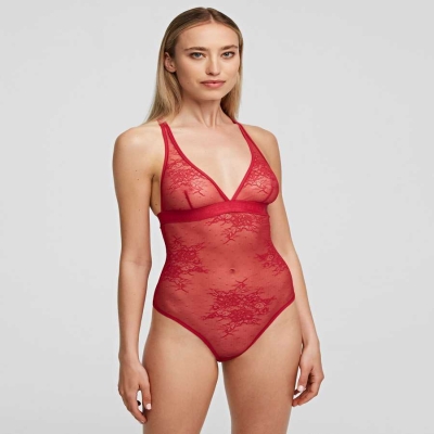 Red Women's Karl Lagerfeld Racerback Lace Bodysuit Underwear | TH305LCOM