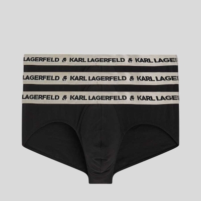 Silver / Black Men's Karl Lagerfeld Metallic Logo Briefs – 3 Pack Underwear | TH694ASYK