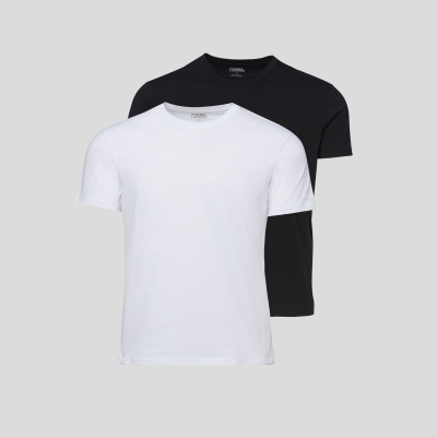 White / Black Men's Karl Lagerfeld Crew-neck T-shirt - 2 Pack Underwear | TH142TRPH