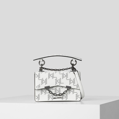 White / Black Women's Karl Lagerfeld K/Karl Seven Perforated Monogram Small Shoulder Bags | TH697WRXG