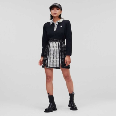 White / Black Women's Karl Lagerfeld Two-tone BOUCLÉ Skirts | TH931KLTX