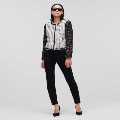 White / Black Women's Karl Lagerfeld Two-tone BOUCLÉ Jackets | TH956SMWY