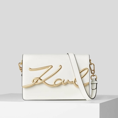 White / Gold Women's Karl Lagerfeld K/Signature Shoulder Bags | TH261FQZT