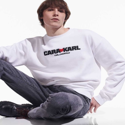 White Men's Karl Lagerfeld Cara Loves Karl Sweatshirts | TH986ZTAI