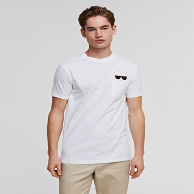 White Men's Karl Lagerfeld Ikonik Karl Pocket T-Shirts | TH294QBMP