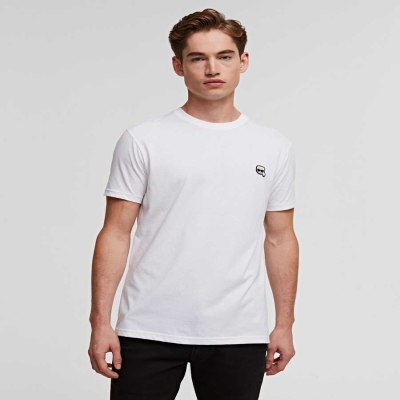 White Men's Karl Lagerfeld Ikonik Karl Rubber Patch T-Shirts | TH103YGHI