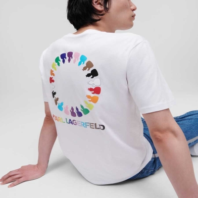 White Men's Karl Lagerfeld K/Love Circle Artwork T-Shirts | TH785ITFJ