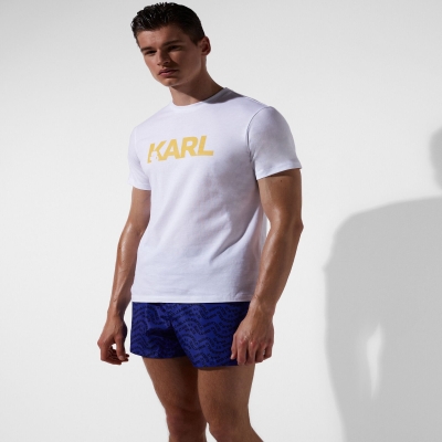 White Men's Karl Lagerfeld Karl Logo Beach T Shirts Beachwear | TH624EZVF