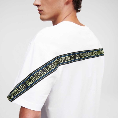 White Men's Karl Lagerfeld Karl Logo Tape T-Shirts | TH160THBI