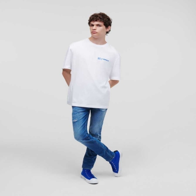 White Men's Karl Lagerfeld Klj Box Logo T-Shirts | TH360MCXU