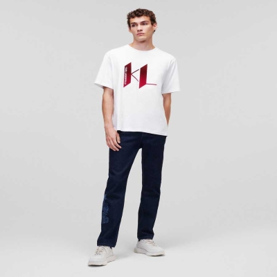 White Men's Karl Lagerfeld Ombré Karl Monogram T-Shirts | TH436SRHX