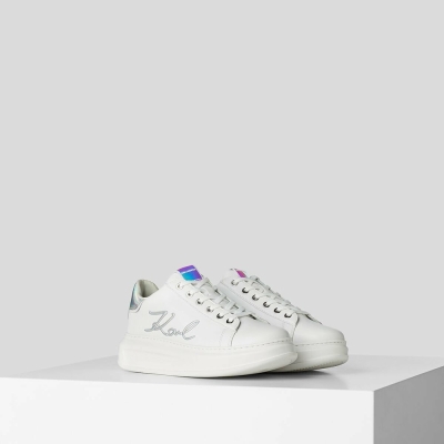 White / Multicolor Women's Karl Lagerfeld Kapri Signia Leather Sneakers | TH316CKVE