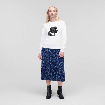 White Women's Karl Lagerfeld BOUCLÉ Karl Profile Sweatshirts | TH263MZAP