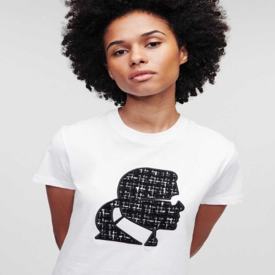 White Women's Karl Lagerfeld BOUCLÉ Karl Profile T-Shirts | TH849MEUV