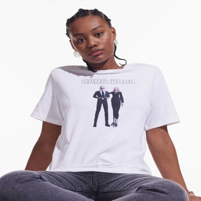 White Women's Karl Lagerfeld Cara Loves Karl Avatar T-Shirts | TH037MTYF