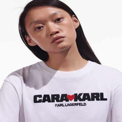 White Women's Karl Lagerfeld Cara Loves Karl T-Shirts | TH620EJYB