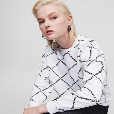 White Women's Karl Lagerfeld Diamond Logo Print Sweatshirts | TH290JQKU