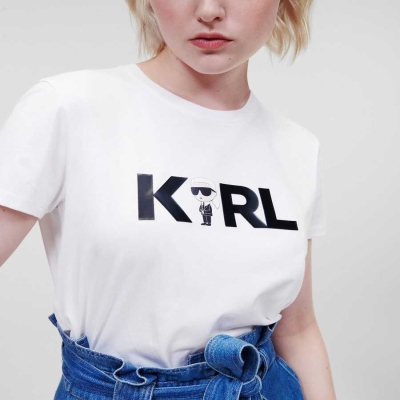 White Women's Karl Lagerfeld Ikonik 2.0 Karl Logo T-Shirts | TH854DOEA