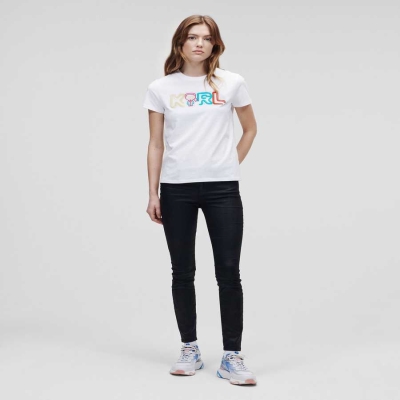 White Women's Karl Lagerfeld Jelly Karl Logo T-Shirts | TH905QZFP