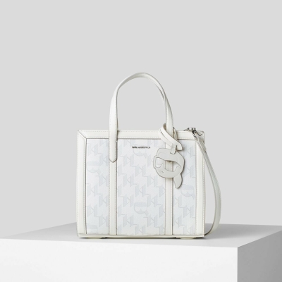 White Women's Karl Lagerfeld K/Ikonik 2.0 Monogram Small Coated Canvas Tote Bags | TH150RJLH