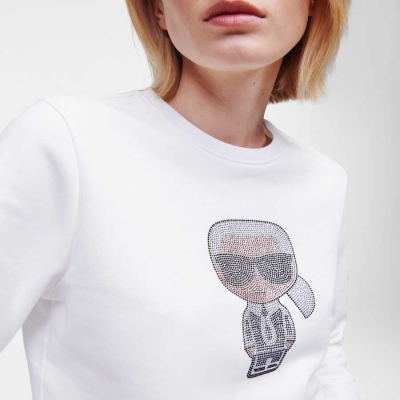 White Women's Karl Lagerfeld K/Ikonik Sparkle Sweatshirts | TH256XCVP