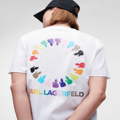 White Women's Karl Lagerfeld K/Love Circle Artwork T-Shirts | TH307JAKM