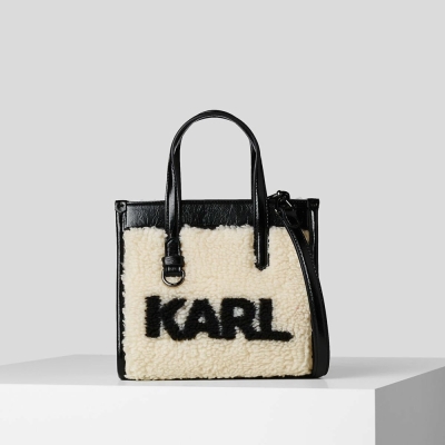 White Women's Karl Lagerfeld K/Skuare Small Faux-shearling Tote Bags | TH745WLUV