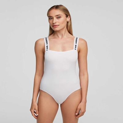 White Women's Karl Lagerfeld Karl Logo Bodysuit Underwear | TH680ISDO