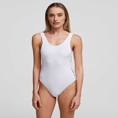 White Women's Karl Lagerfeld Karl Logo Bodysuit Underwear | TH812BWNH