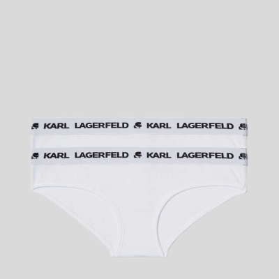 White Women's Karl Lagerfeld Karl Logo Hipster Briefs - 2 Pack Underwear | TH670SCBL