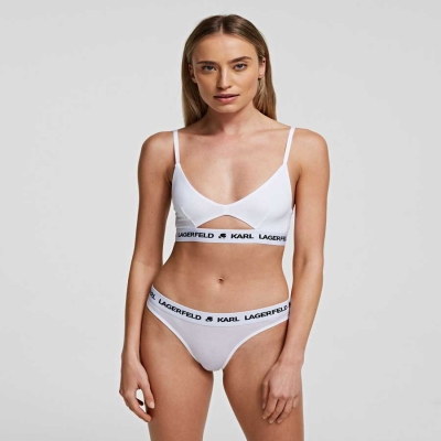 White Women's Karl Lagerfeld Karl Logo Peephole Bra Underwear | TH241JVZI