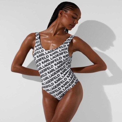 White Women's Karl Lagerfeld Karl Logo Swimsuits Beachwear | TH319LOPB