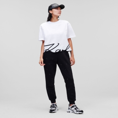 White Women's Karl Lagerfeld Karl Signature Hem T-Shirts | TH051GCAX