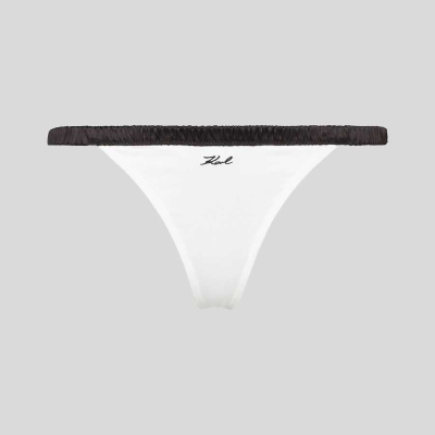 White Women's Karl Lagerfeld Karl Signature Satin Thong Underwear | TH941UMLT