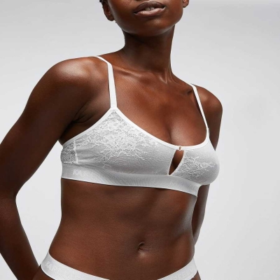 White Women's Karl Lagerfeld Keyhole Lace Bralette Underwear | TH647DFRA