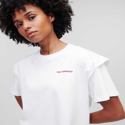 White Women's Karl Lagerfeld Padded Shoulder T-Shirts | TH234ZSXN