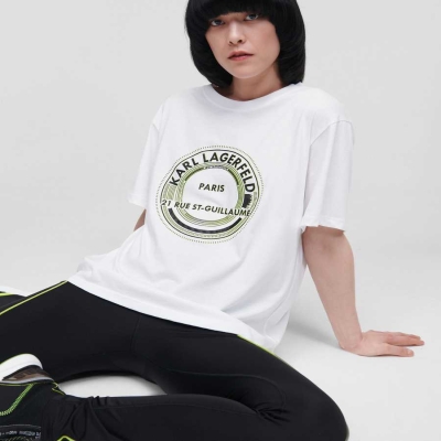 White Women's Karl Lagerfeld Rue St-guillaume Circle Logo T-Shirts | TH768PQJL