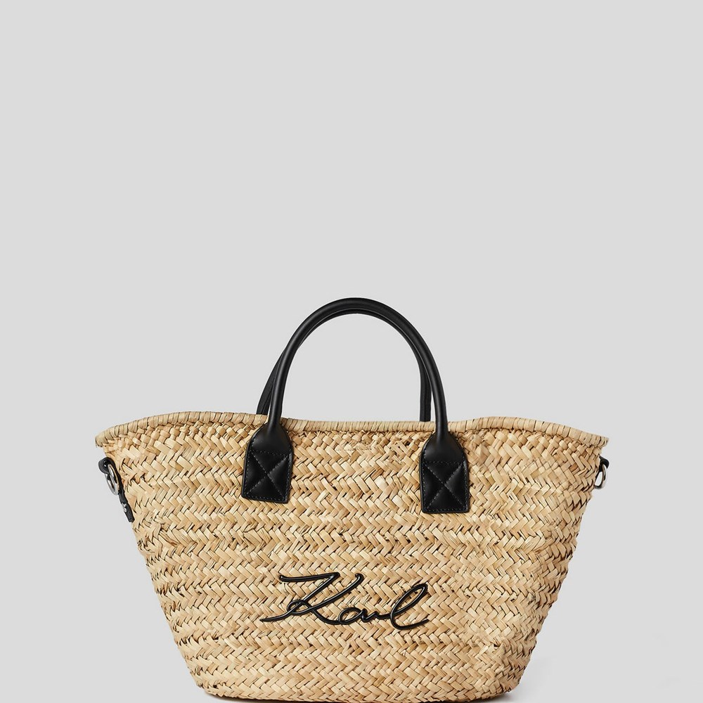 Beige / Black Women's Karl Lagerfeld K/Signature Basket Tote Bags | TH650TJMY