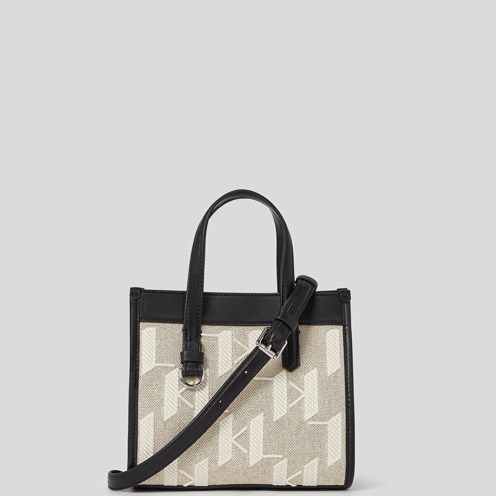 Beige / White / Black Women's Karl Lagerfeld K/Skuare Monogram Small Tote Bags | TH273LJRK