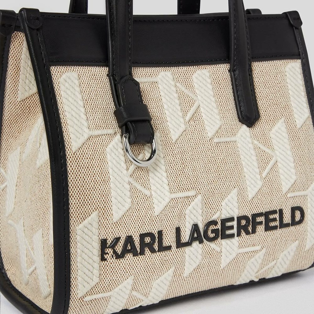 Beige / White / Black Women's Karl Lagerfeld K/Skuare Monogram Small Tote Bags | TH273LJRK