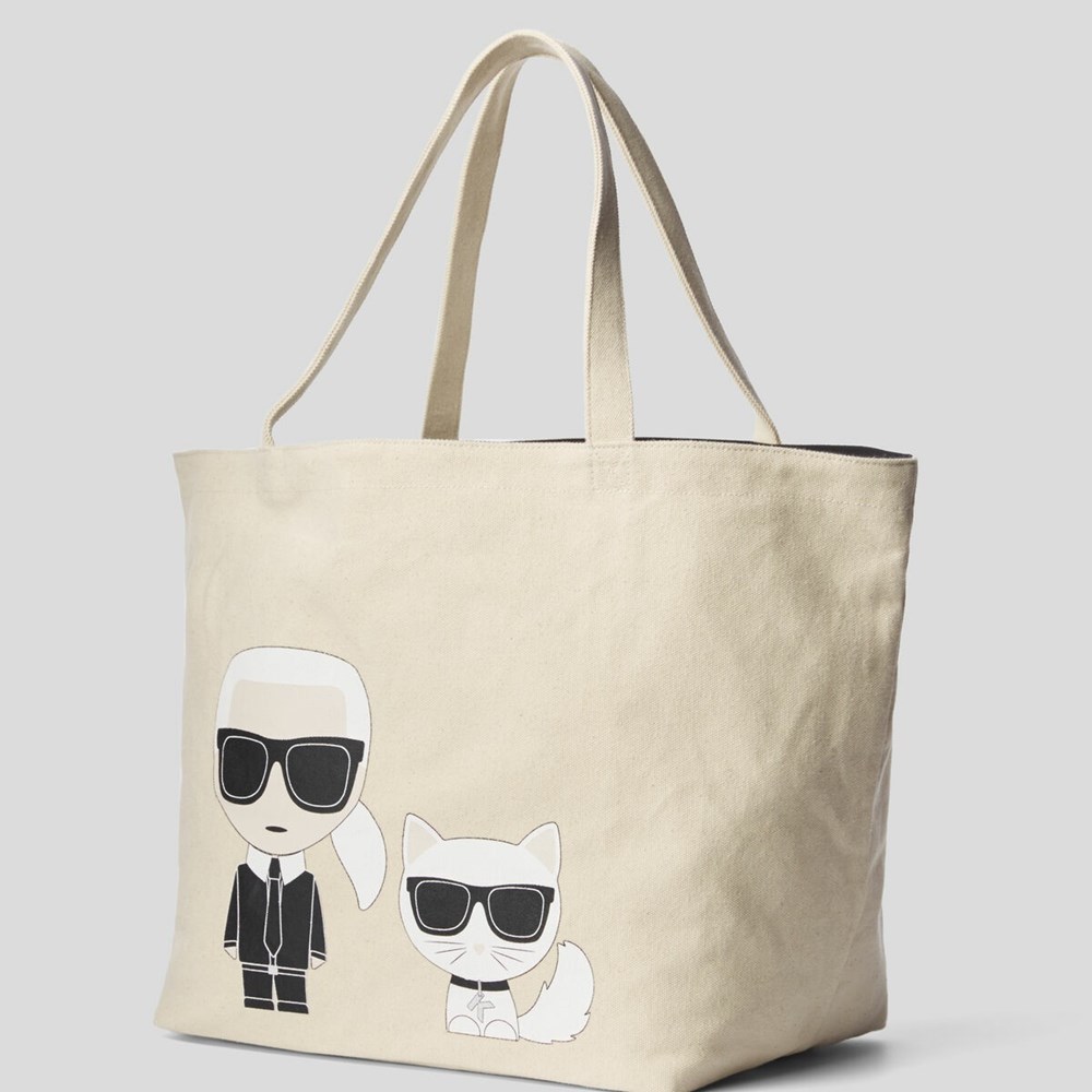 Beige Women's Karl Lagerfeld Ikonik Karl & Choupette Tote Bags | TH146YXKU