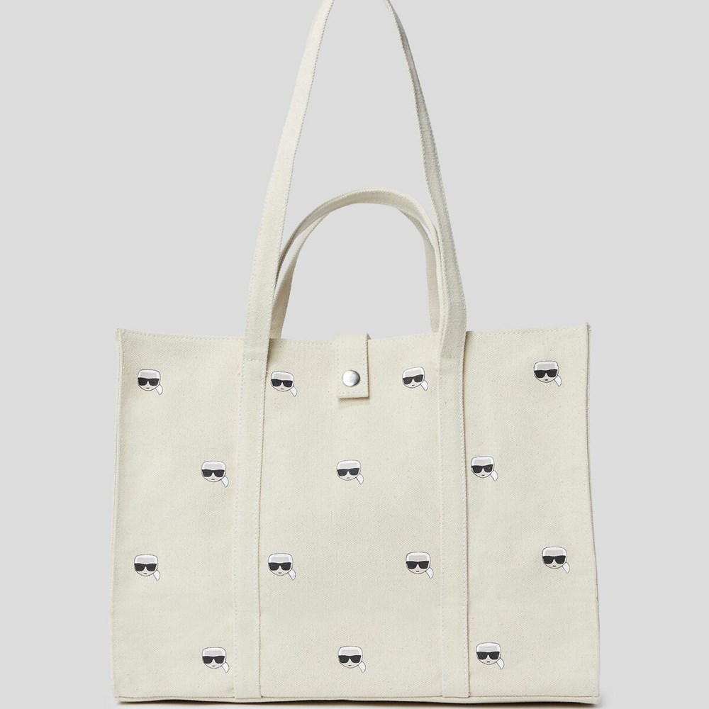 Beige Women's Karl Lagerfeld K/Ikonik Canvas Shopper Tote Bags | TH190JKTV