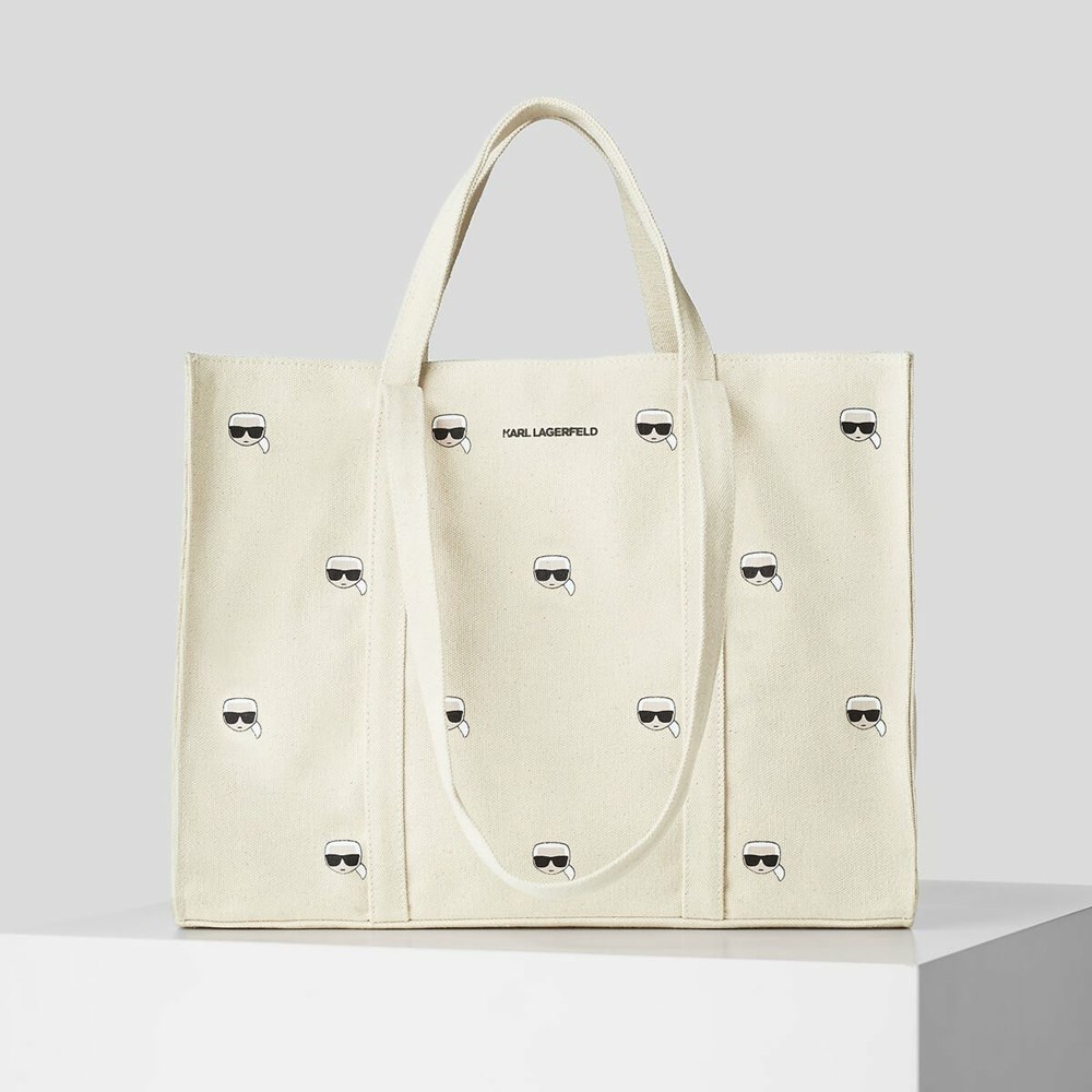 Beige Women\'s Karl Lagerfeld K/Ikonik Canvas Shopper Tote Bags | TH190JKTV