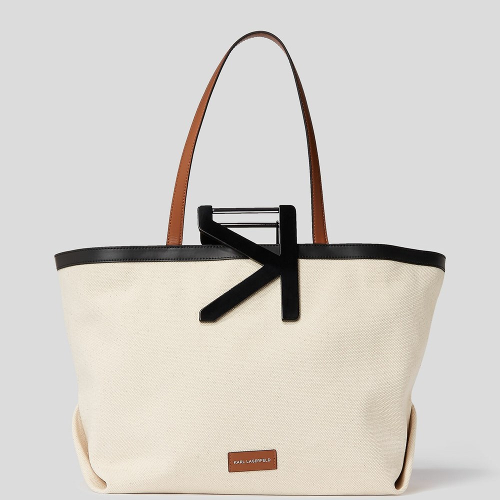 Beige Women's Karl Lagerfeld K/Karl Handle Large Canvas Tote Bags | TH025LKYI