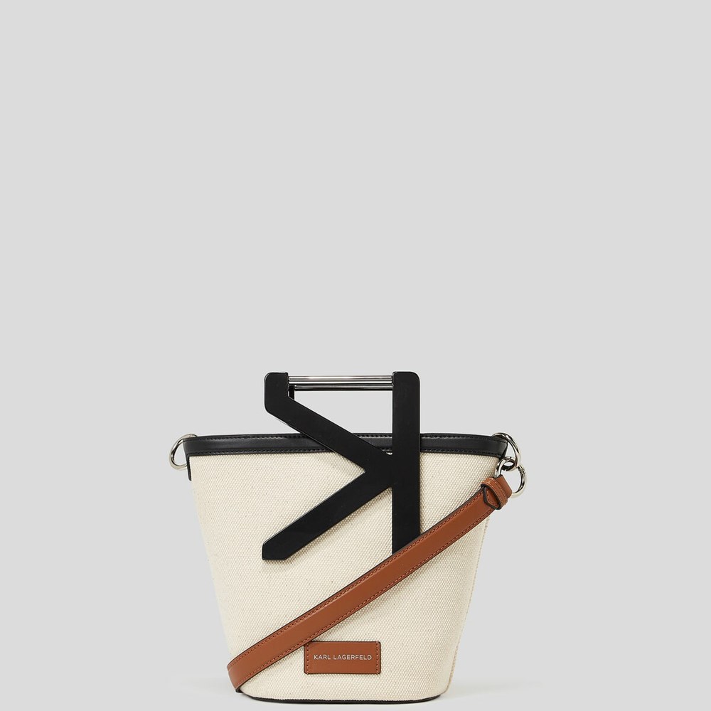 Beige Women's Karl Lagerfeld K/Karl Handle Canvas Bucket Bag | TH512EQJX