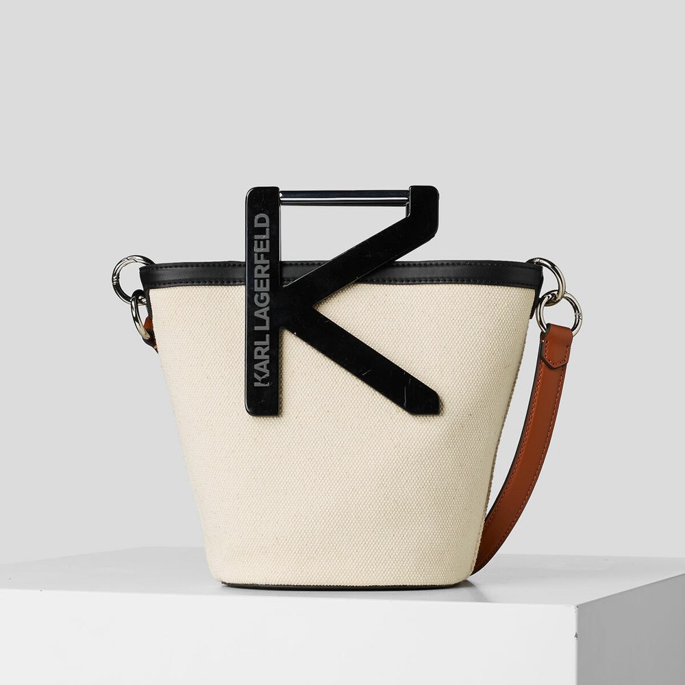 Beige Women\'s Karl Lagerfeld K/Karl Handle Canvas Bucket Bag | TH512EQJX