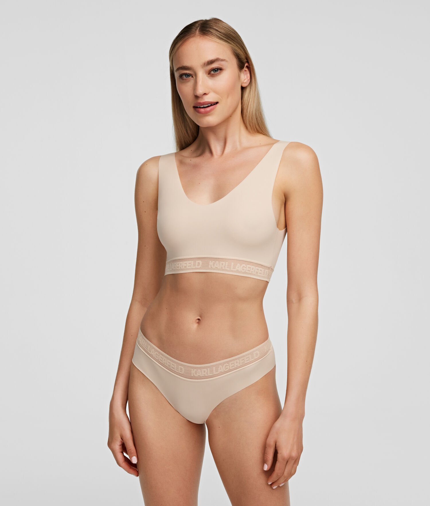 Beige Women's Karl Lagerfeld Ultra-light Karl Logo Bralette Underwear | TH165VRDM