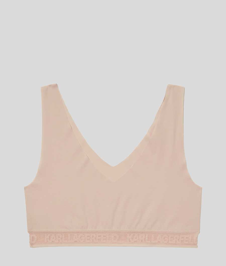 Beige Women's Karl Lagerfeld Ultra-light Karl Logo Bralette Underwear | TH165VRDM