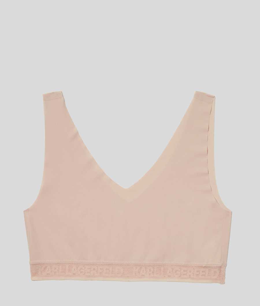 Beige Women's Karl Lagerfeld Ultra-light Karl Logo Bralette Underwear | TH165VRDM