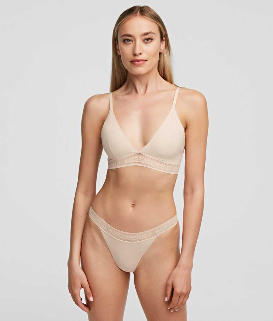 Beige Women's Karl Lagerfeld Ultra-light Karl Logo Thong Underwear | TH381FUMP